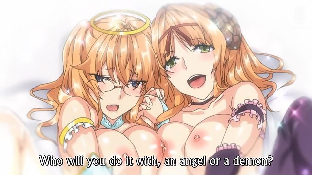 Master Piece 2 – Busty anime schoolgirls dressed as angel and devil give double blowjob