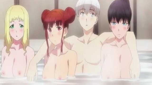 World’s Ends Harem 9 – ecchi anime – Three anime girls use their boobs to shower guy